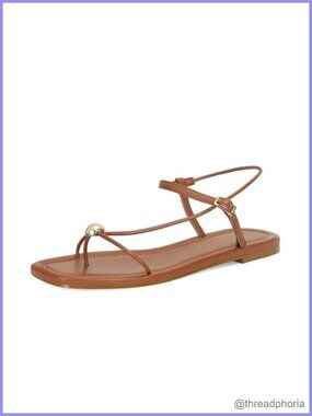 Strappy Flat Sandals for Women Square Toe Slingback Slide Buckle Faux Leather